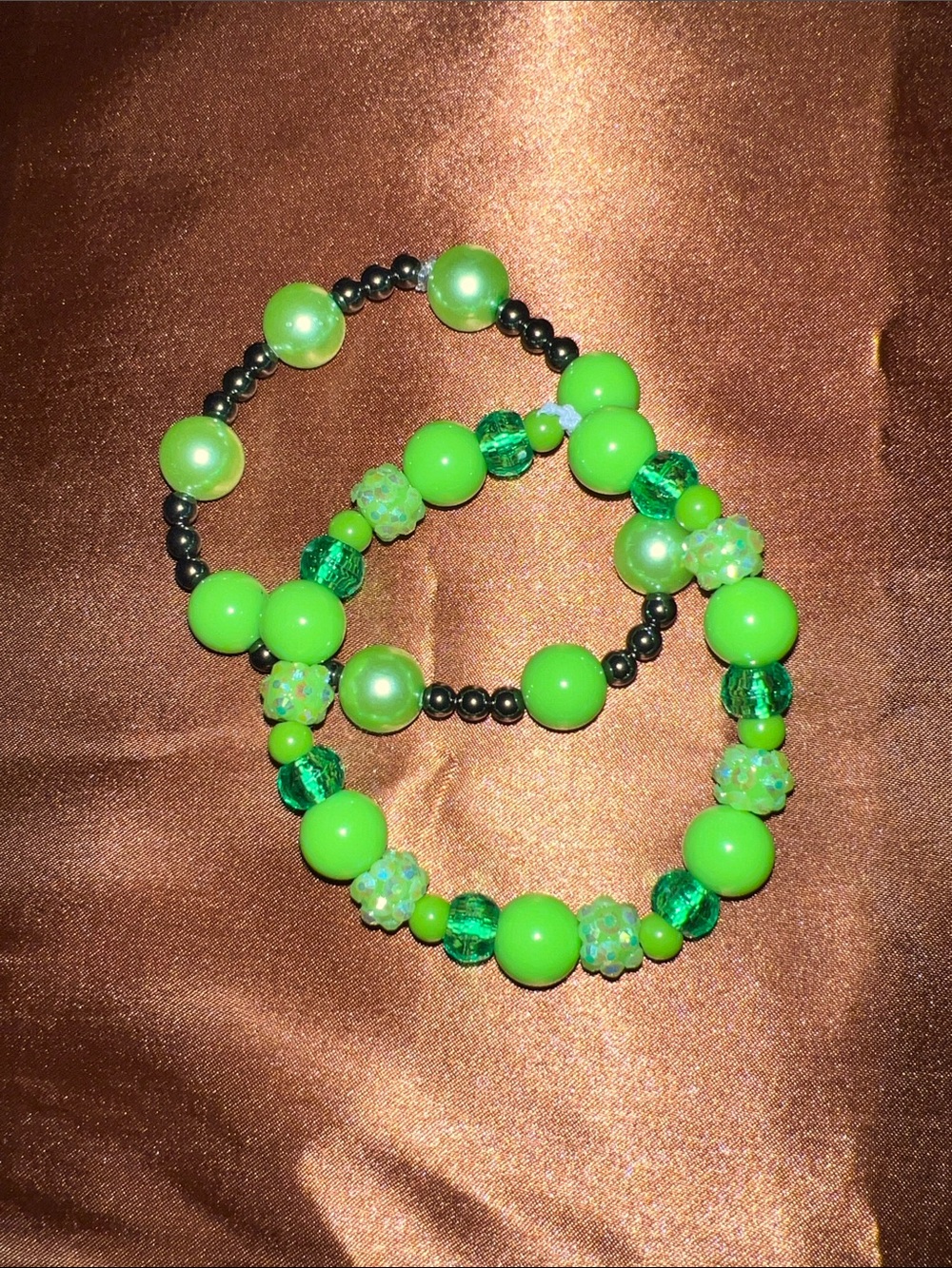 Neon Green Beaded Stretch Bracelet Set - Picture 4 of 4